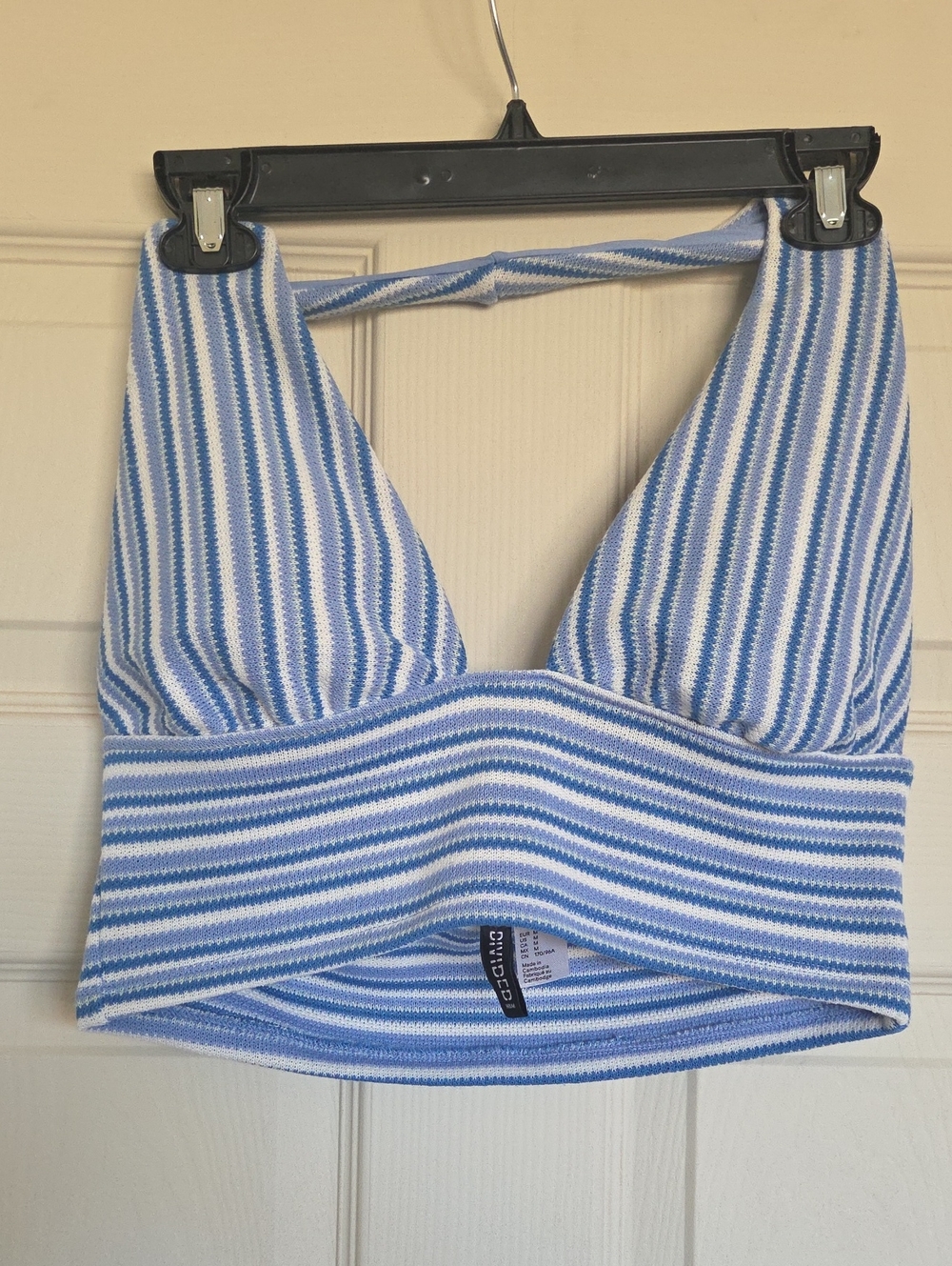 H&M Blue & White Striped Knit Halter Top